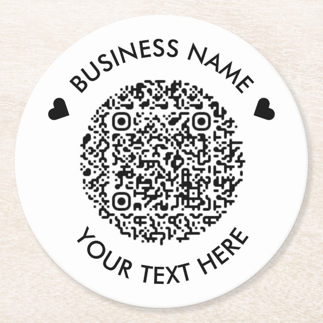 Add your own round QR Code Scan Minimal Simple Paper Coaster (Front)