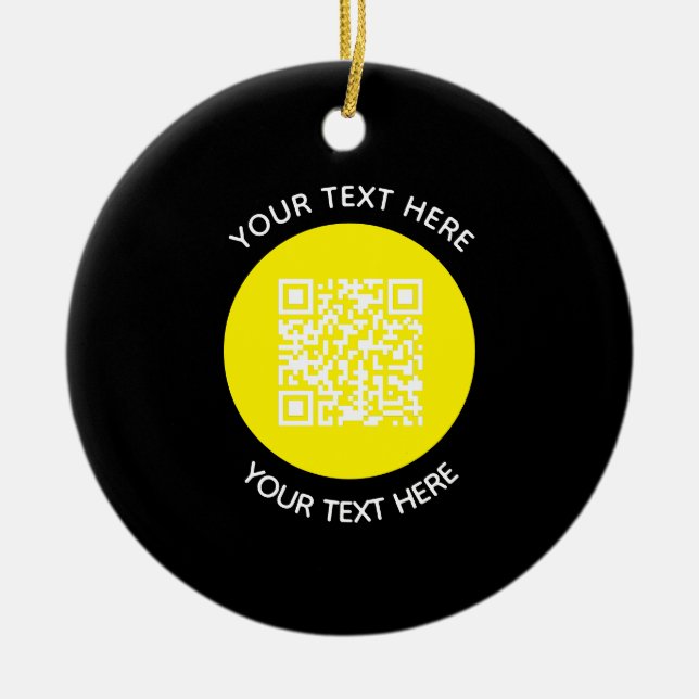 Add your own round QR Code text Scan Minimal  Ceramic Ornament (Front)