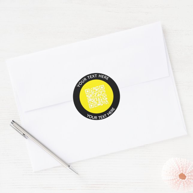 Add your own round QR Code text Scan Minimal  Classic Round Sticker (Envelope)