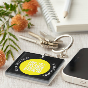 Add your own round QR Code text Scan Minimal  Keychain