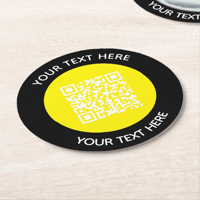 Add your own round QR Code text Scan Minimal  Paper Coaster (Angled)