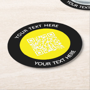 Add your own round QR Code text Scan Minimal Round Paper Coaster