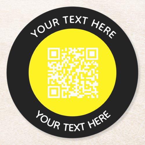 Add your own round QR Code text Scan Minimal  Round Paper Coaster
