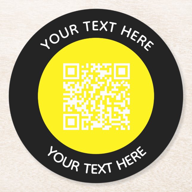 Add your own round QR Code text Scan Minimal  Round Paper Coaster (Front)