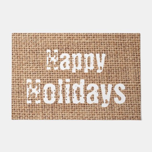 Add your own text and photo Happy holidays burlap  Doormat