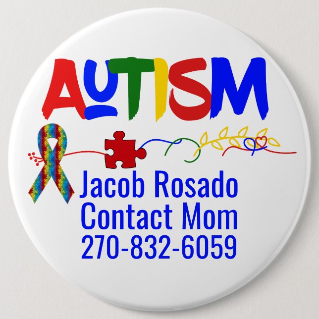 Add Your Own Text - Autism Pin Round Button (Front)