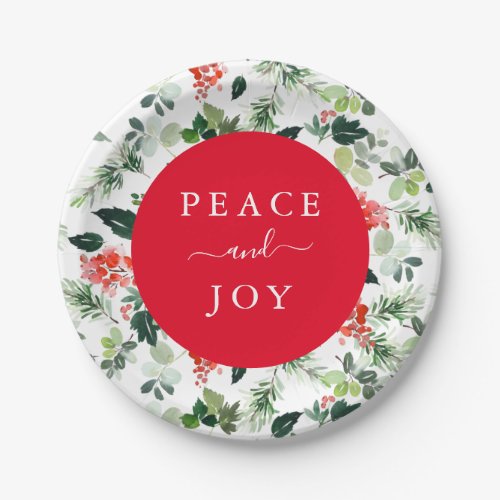 Add Your Own Text Berry and Greenery Holiday Paper Plates