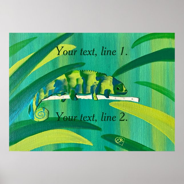 Add your own text Blue Green Yellow Chameleon Poster (Front)