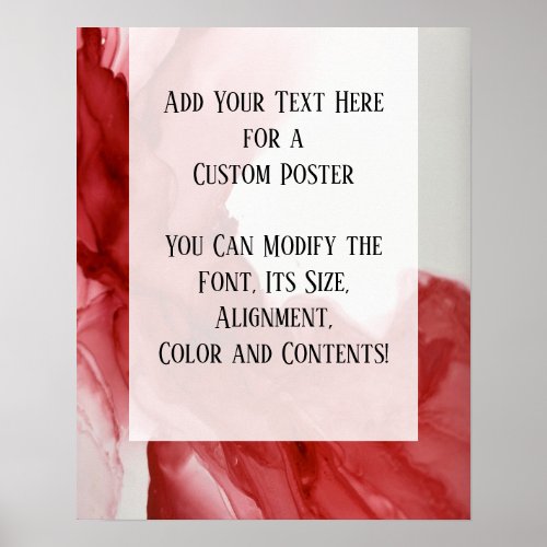 Add Your Own Text Bright Red Abstract Alcohol Ink Poster