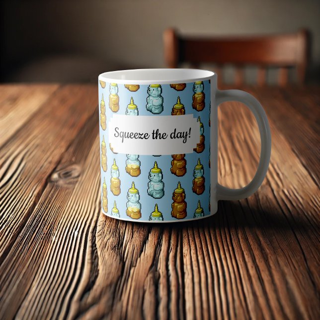 Add Your Own Text Cute Honey Bear Bottle Pattern Coffee Mug (Creator Uploaded)
