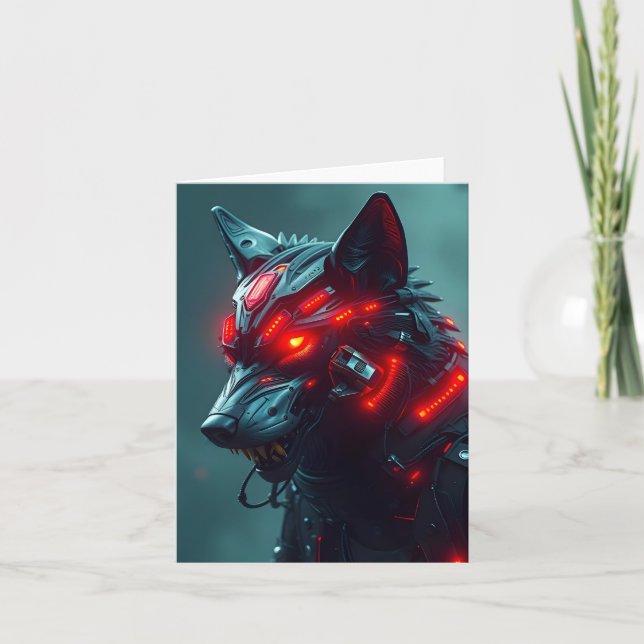 ADD YOUR OWN TEXT Cyborg Wolf  Card (Front)