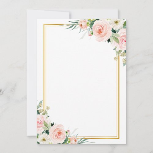 add your own text gold frame blush floral wedding invitation