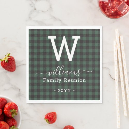 Add Your Own Text Green Buffalo Plaid Monogrammed Napkins