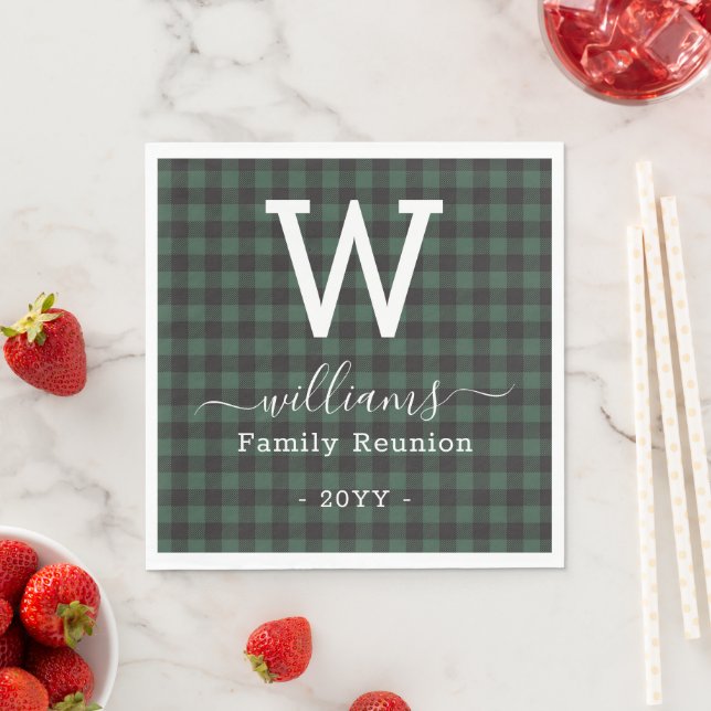 Add Your Own Text Green Buffalo Plaid Monogrammed Napkins (Insitu)