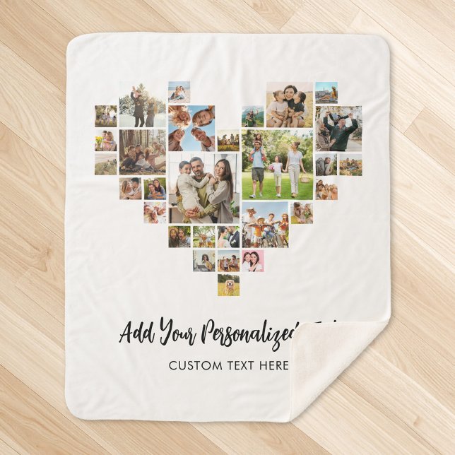 Add Your Own Text Heart Shaped Photo Collage Sherpa Blanket (Creator Uploaded)