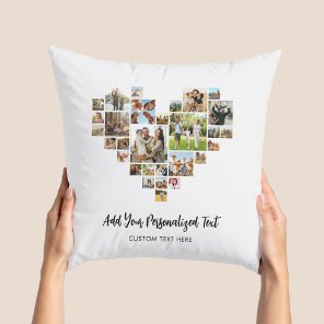 Add Your Own Text Heart Shaped Photo Collage Throw Pillow