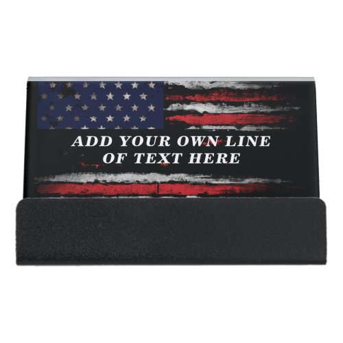 Add your own text on grunge American flag Desk Business Card Holder