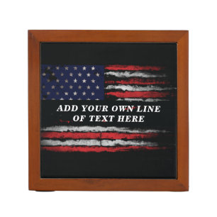 Add your own text on grunge American flag Desk Organizer