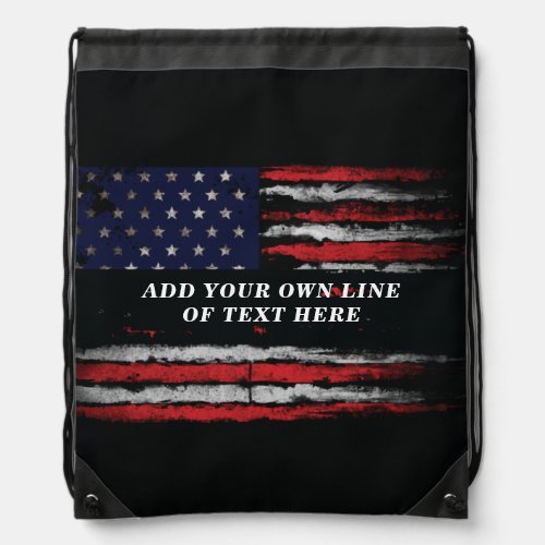 Add your own text on grunge American flag Drawstring Bag