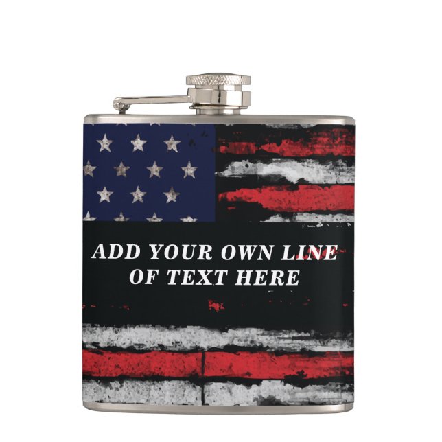 Add your own text on grunge American flag Flask (Front)