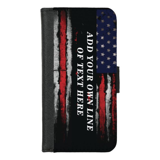 Add your own text on grunge American flag iPhone Wallet Case (Front)