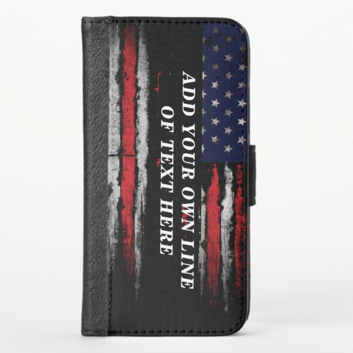 Add your own text on grunge American flag iPhone X Wallet Case