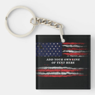 Add your own text on grunge American flag Keychain