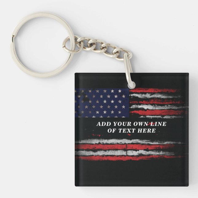 Add your own text on grunge American flag Keychain (Front)