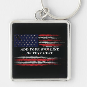 Add your own text on grunge American flag Keychain