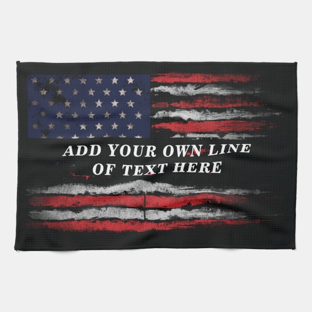 Add your own text on grunge American flag Kitchen Towel (Horizontal)