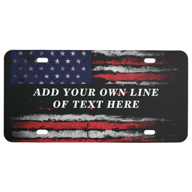 Add your own text on grunge American flag License Plate (Front)