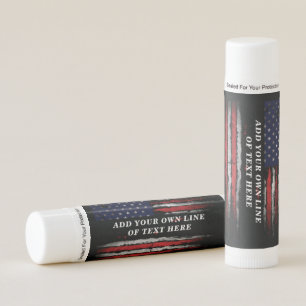 Add your own text on grunge American flag Lip Balm