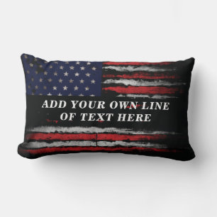 Add your own text on grunge American flag Lumbar Pillow
