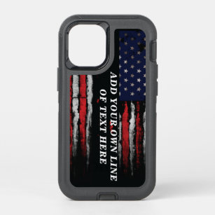 Add your own text on grunge American flag OtterBox Defender iPhone 12 Mini Case