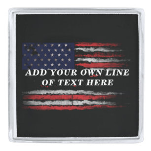 Add your own text on grunge American flag Silver Finish Lapel Pin