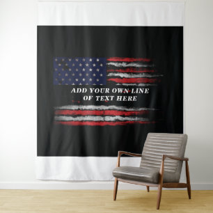 Add your own text on grunge American flag Tapestry