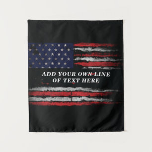 Add your own text on grunge American flag Tapestry
