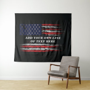 Add your own text on grunge American flag Tapestry
