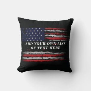 Add your own text on grunge American flag Throw Pillow