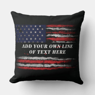 Add your own text on grunge American flag Throw Pillow