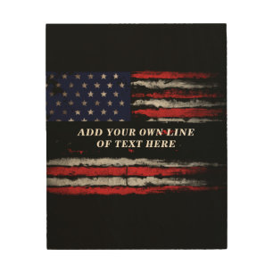 Add your own text on grunge American flag Wood Wall Art