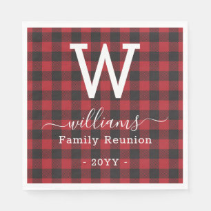 Add Your Own Text Red Buffalo Plaid Monogrammed Napkins