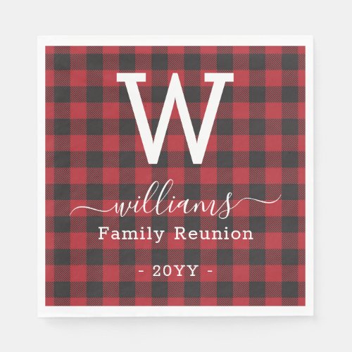 Add Your Own Text Red Buffalo Plaid Monogrammed Napkins