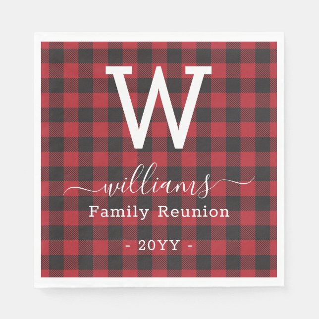 Add Your Own Text Red Buffalo Plaid Monogrammed Napkins (Front)
