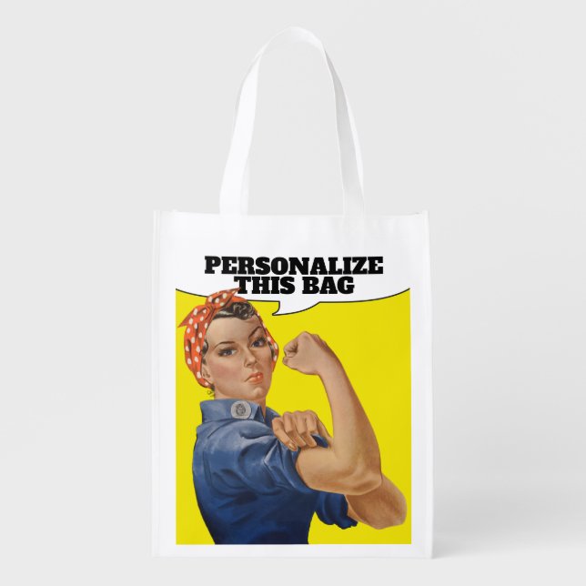 Add Your own Text Rosie the Riveter Personalized Grocery Bag (Front)