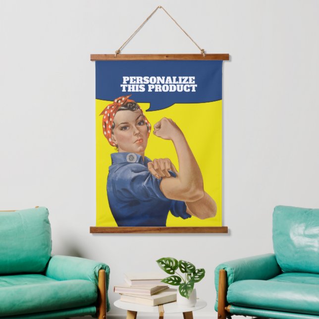 Add Your own Text Rosie the Riveter Personalized Hanging Tapestry (Living Room)