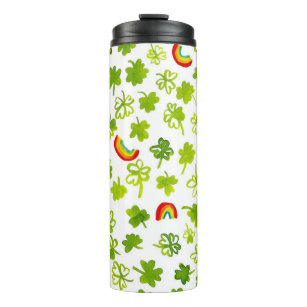 Add your own text! Shamrocks & Rainbows Watercolor Thermal Tumbler