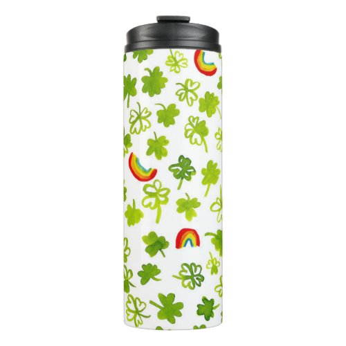 Add your own text Shamrocks  Rainbows Watercolor Thermal Tumbler