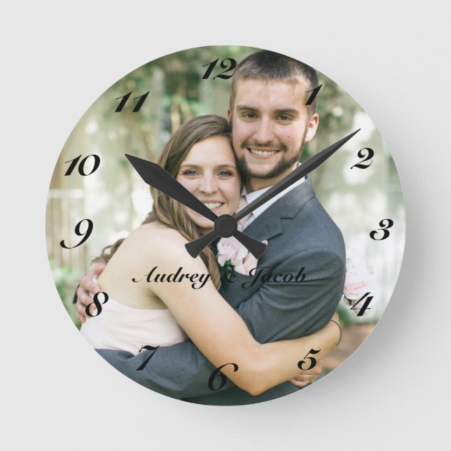 Add Your Own Wedding Photo Custom Round Clock (Front)