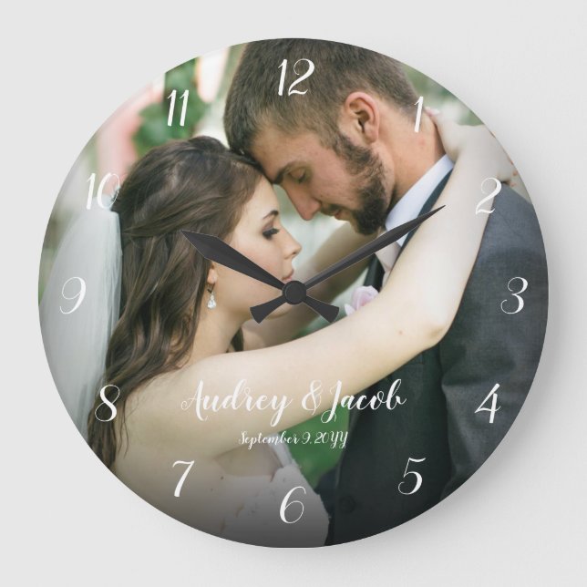Add Your Own Wedding Photo Custom Round Clock (Front)